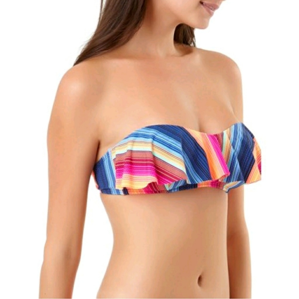 Junior's Rio Striped Flounce Bandeau Bikini Top